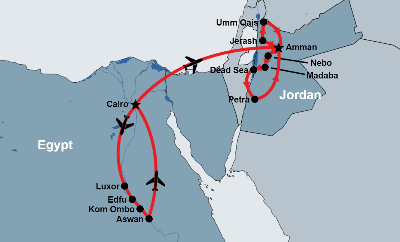 12 Day Nile Cruise and Jordan Tour map 12 Day Nile Cruise and Jordan Tour map